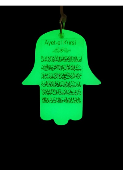 Ayetel Kürsi Fatma Ana Eli Karanlıkta Parlayan Fosforlu Dikiz Aynası Asma Süsü İslami Aksesuar Yeşil