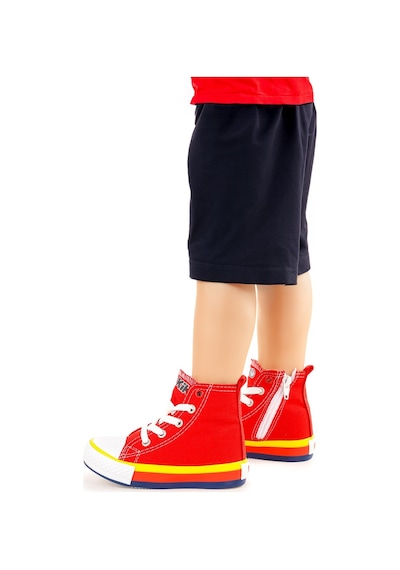 Kiko Kids Tinna Bağcıklı Erkek Bebek Boğazlı Keten Spor Ayakkabı Kırmızı