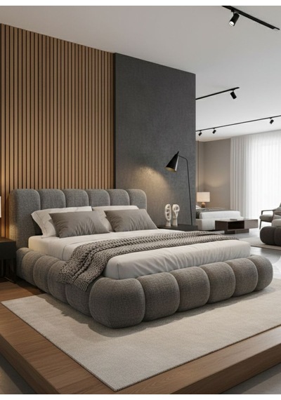Most Piatto Premium Bazalı Karyola Antrasit Bukle Kumaş 180x200 Cm. Yatak İçindir Evinize Teslim 180 x 200 CM