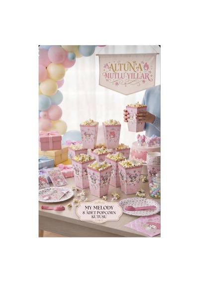My Melody Temalı Pembe 8 Adet Popcorn Kutusu - Doğum Günü Mısır Ve Parti İkram Kutusu
