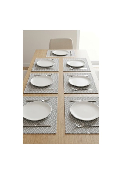 Kumaş Supla Takımı 6 Adet Tabak Altlığı Gri Çiçek Desenli Dikişli Amerikan Servis 35x45 Cm