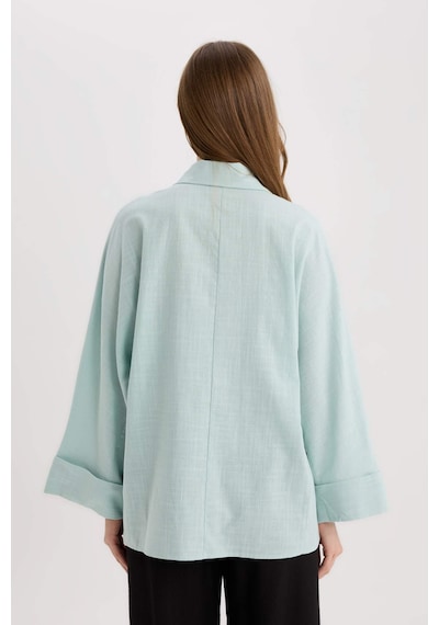 DeFacto Relax Fit Keten Karışımlı Uzun Kollu Tesettür Gömlek Tunik B9835AX25SPGN1113