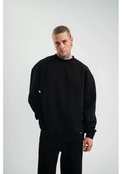 Yake Store Uzun Kol Bisiklet Yaka Basic Sweatshirt - Siyah - Siyah