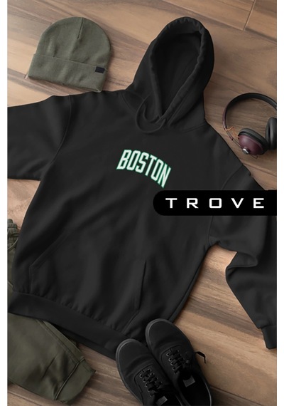 Startmore Unısex Kadın Erkek Boston Abd New Uzun Kollu Siyah Hoodie % 100 Pamuk Tasarım Sweatshirt Siyah