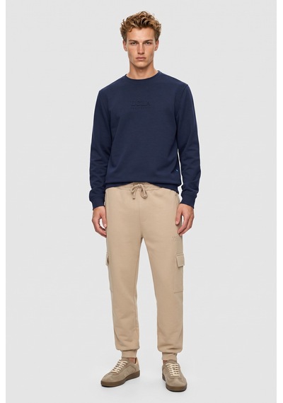UCLA Machado Lacivert Bisiklet Yaka Gofre Baskılı Yumuşak Dokulu Modal Kumaş Standard Fit Erkek Sweatshirt