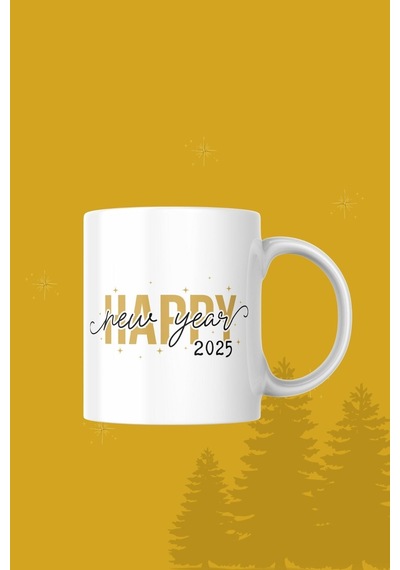 Happy New Year 2025 Kupa Minimal Ve Şık Tasarım Beyaz
