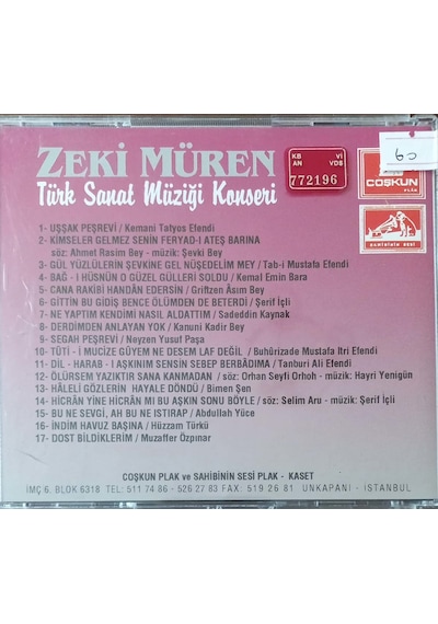 Plak Değildir Cd Dir Cd Zeki Müren Türk Sanat Müziği Konseri Cd