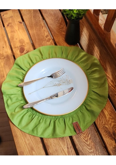 Lizbon Keten Yuvarlak Fırfırlı 2 Li Vintage Amerikan Servis Yeşil 40x40