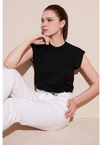 Lela Bisiklet Yaka % 100 Pamuk Crop Bayan T Shirt 5865587 Siyah