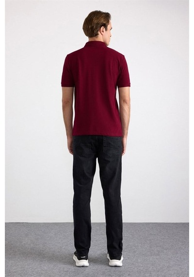 Süvari Koyu Bordo Regular Düz Nakışlı Pike Düğmeli Polo Yaka Tişört Sts1014000018-k09