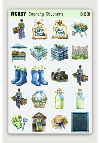 Yaz Temalı Çiftlik Sticker Seti - 40 Adet Etiket Çıkartma Diğer