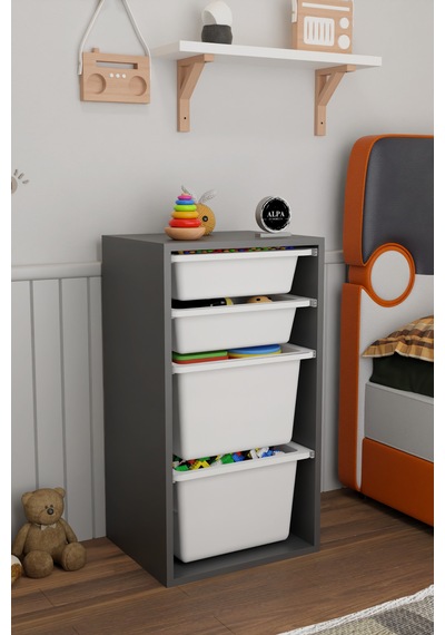 4 Sepetli Oyuncak Dolabı Çok Amaçlı Oyuncak Dolabı Düzenleyici Organizer Antrasit - Beyaz 4 Sepetli Oyuncak Dolabı Çok Amaçlı Oyuncak Dolabı Düzenleyici Organizer Antrasit - Beyaz