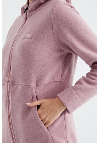 Tommy Life Gül Kurusu Kapüşonlu Fermuarlı Rahat Form Kadın Polar Sweatshirt - 97233 Gülkurusu