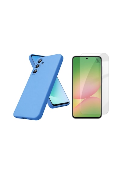 Samsung Galaxy A57 İle Uyumlu Kılıf Esnek Premium Telefon Kılıfı Ve Temperli Cam Ekran Koruyucu Mavi