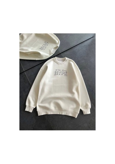 Butik İstanbul Üç İplik Bisiklet Yaka Baskılı Sweatshirt - Beyaz