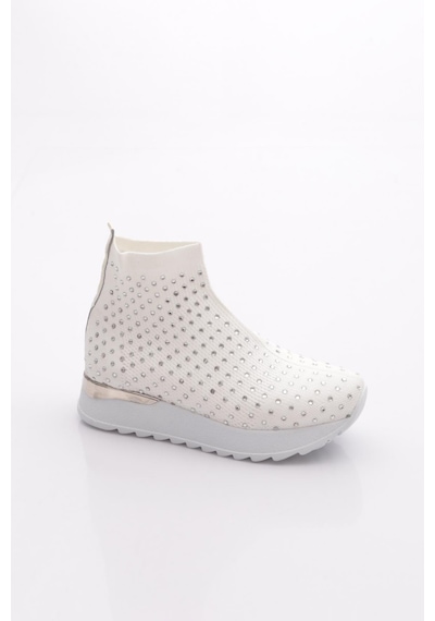 Dgn 560 Kadin Taş İşleme Örgülü Sneaker Ayakkabi Beyaz