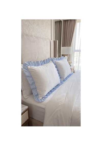 2'li Pamuklu Kumaş Çizgili Fırfırlı Yastık Kılıfı50x70 Cm Mavi - 905308848 Mavi