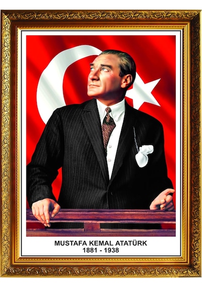 Panda 60 x 80 CM Yaldızlı Çerçeveli Atatürk Portre Tablo Pano - pan640