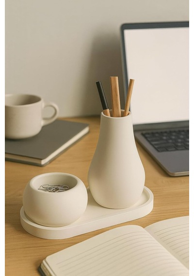 3 Parça El Yapımı Masaüstü Organizer Set Minimalist Kalemlik, Mumluk Ve Tepsi Modern Masa Dekoru Beyaz - Çok Renkli 3 Parça El Yapımı Masaüstü Organizer Set Minimalist Kalemlik, Mumluk Ve Tepsi Modern Masa Dekoru Beyaz - Çok Renkli