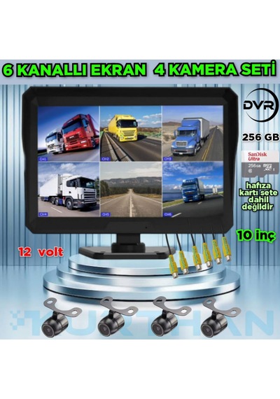 10 İnç Qled 6 Kanallı Ekran 4 Adet Kelebek Kamera Seti 256 Gb 12