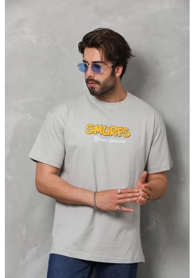 Yake Store Unisex Basic Bisiklet Yaka Oversize T-shirt - Gri - Gri