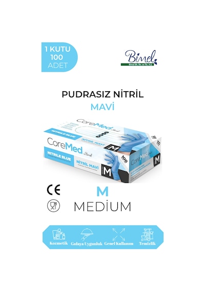 Nitril Mavi Pudrasız Muayene Eldiveni M - 1 Paket 100 Lü