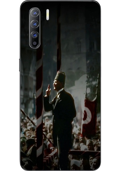 Oppo Reno 3 Uyumlu Atatürk Hitap Ediyor Baskılı Silikon Kılıf Renkli