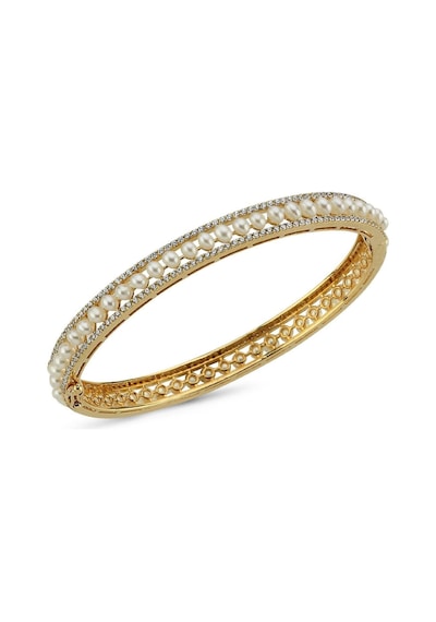 Kadın Tek Sıralı Doğal İncili Kelepçe Bilezik Gold Sarı Altın