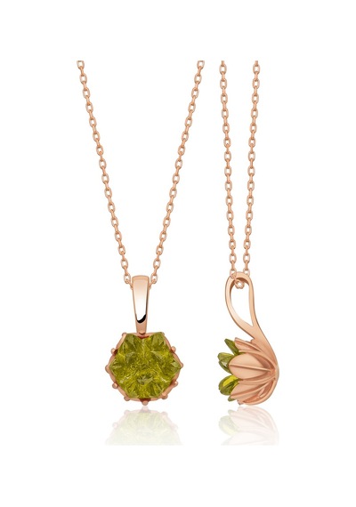 Papatya Silver Lotus Çiçeği Olive Yeşil Taşlı Kadın Kolyesi Uvps100547