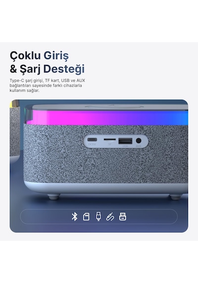 Md-w10 1200mah 10w Gri Bt Usb Rgb Gece Lambası Alarmlı Saat Speaker