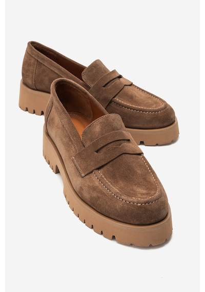 Luvi Shoes Vıonel Toprak Süet Hakiki Deri Kadın Loafer Ayakkabı