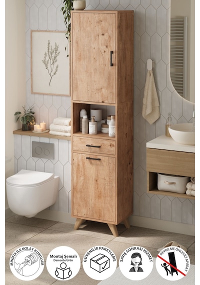 Bofigo Çok Amaçlı Dolap Banyo Dolabı Kirli Çamaşır Sepeti Dolabı Şelale Çam