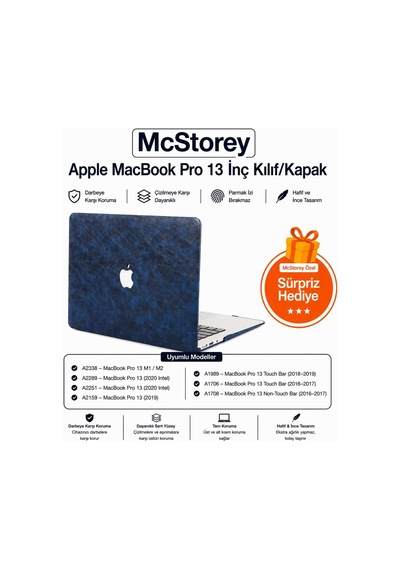 Macbook Pro 13 İnç Kılıf A2338 M1 M2 Uyumlu Deri Dokulu Sert Koruyucu Hard Case A1706 A1708 A1989 A2159 A2251 A2289 Lacivert Belirtilmemiş