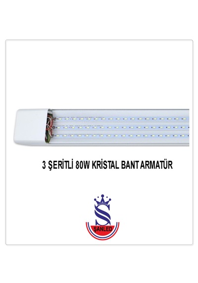 80w 120 Cm Kristal Yatay Led Bant Armatür-trafolu Beyaz -20 Adet Beyaz