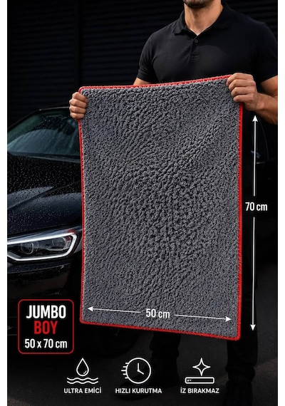 2'li Araç Temizlik Seti 50x70 Cm 390 Gsm Mikrofiber Kurulama Havlusu Ve İz Bırakmayan Premium Cam Bezi