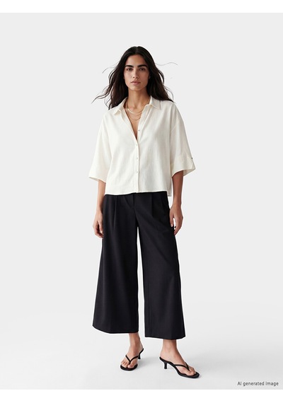 Lcw Vision Beyaz Keten Karışımlı Oversize Kadın Gömlek
