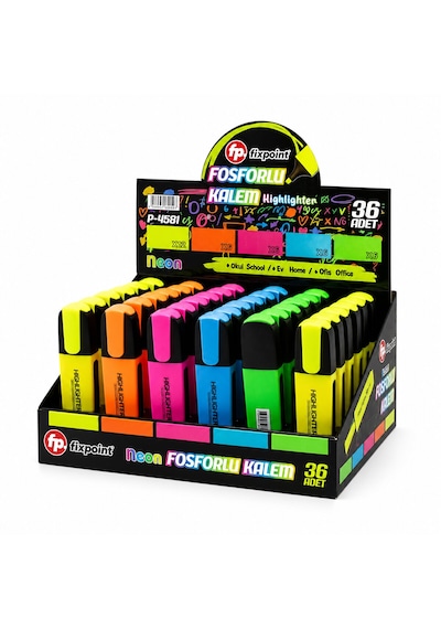 Lunaev 36 Adet Neon Fosforlu Kalem - Standlıdır İçinde 12 - Sarı - 6 - Turuncu - 6 - Pembe - 6 - Mav 103 Ivory