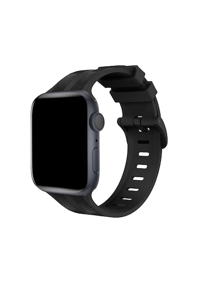 Newface Apple Watch 38mm Kr408 Çizgili Silikon Kordon - Siyah Diğer