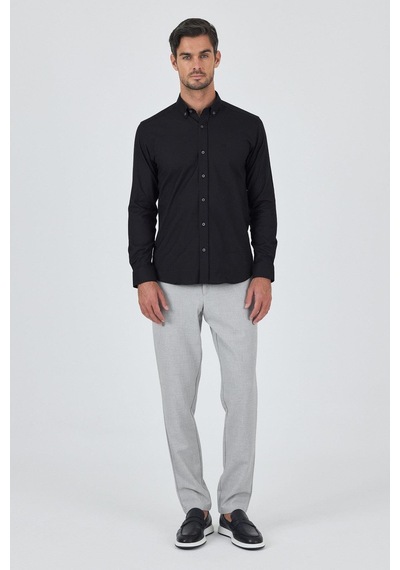 İmza Uzun Kol Düz Bez Ayağı Düğmeli Yaka Cepsiz Pamuklu Casual Slim Fit Gömlek 1004250212 Siyah İmza Uzun Kol Düz Bez Ayağı Düğmeli Yaka Cepsiz Pamuklu Casual Slim Fit Gömlek 1004250212 Siyah