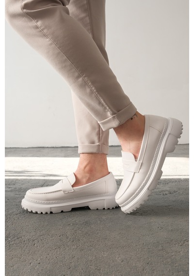Roof Atelier Erkek Beyaz Kalın Taban Loafer Ayakkabı - 2417 - Fbt Beyaz