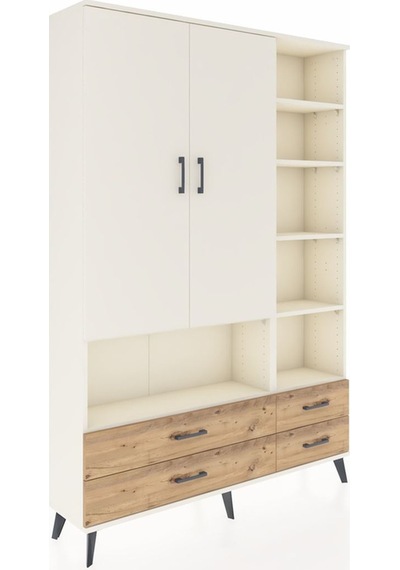 Arges Dolap 10 Raflı 4 Çekmeceli 2 Kapaklı 132x30x195 Aytaşı-aytaşı/çam Aytası/atlas Çam