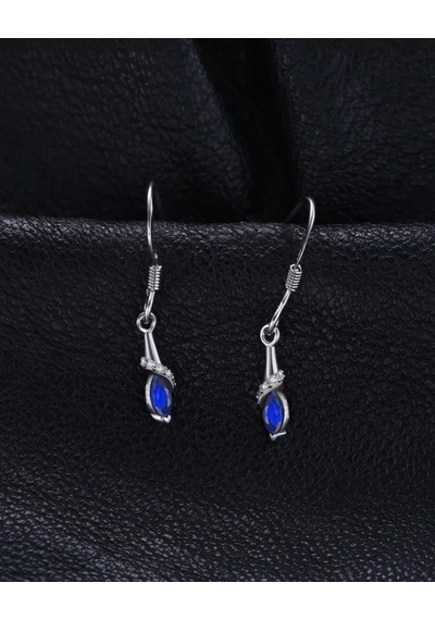 Brezza Lusso Jewelry Safir Taşlı Gözyaşı Damlası Çengel Sallantılı Kadın Gümüş Küpe