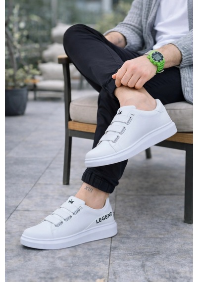 Mevese Egem Bağcıksız 3 Bantlı Lastikli Legend Cilt Erkek Günlük Sneaker Ayakkabı - Beyaz