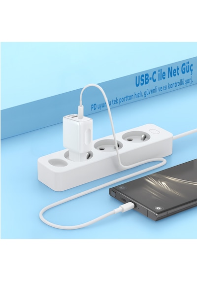 Woyax Hızlı Şarj Aleti 33w Type-c Kablo Beyaz Android / Apple Uyumlu iPhone / Tablet ' Beyaz