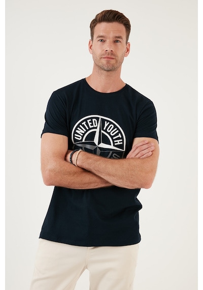 Buratti Baskılı Bisiklet Yaka Pamuklu Slim Fit Erkek T Shirt 541Pusula Lacivert