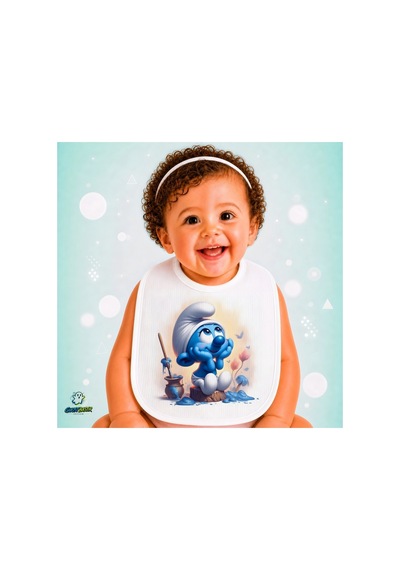 Şirinler Keten Bebek Mama Önlüğü Yumuşak - Emici - Yıkanabilir - Özel Tasarım P191 Çok Renkli