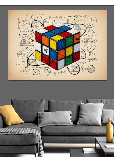 Rubik Küp Matematik Formülü Dekoratif Kanvas - Mdf Ahşap Tablo