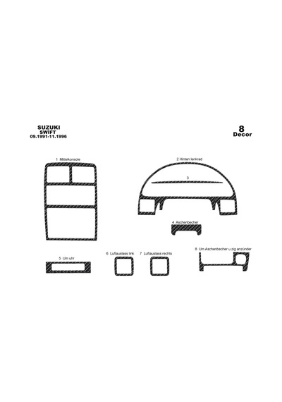 Suzuki Swift Torpido Kaplama 1991-1996 8 Parça Karbon