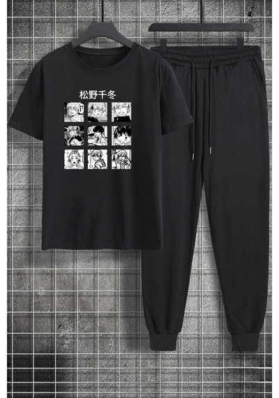 Uyguntarz Unisex Ken Kaneki Baskılı 2'li Eşofman Takımı Siyah