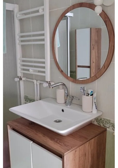 Dekoratik Yuvarlak Ayna 60 Cm Çap Antre Hol Koridor Duvar Salon Mutfak Banyo Ofis Makyaj Aynası - Ceviz Ceviz